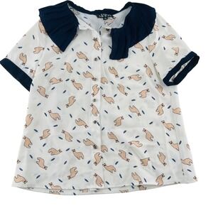 THE MOON blouse Llama Alpaca Print Short Sleeves Women's size Small